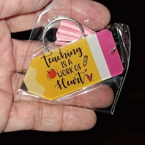 Pencil-Shaped Teacher Keychain - Pink & Yellow